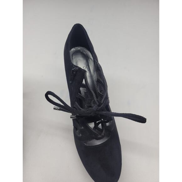Impo Womens Heels Size 8.5M Faux Suede Black Lace Up Side Zipper Closed Toe - Picture 7 of 12